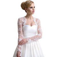 Lace Wedding Bolero Full Sleeves Shawl White Ivory Black Wrap See Through Women Formal Party Bride Bridal Jacket Shrug Cape