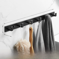 Bathroom Hardware Robe Hooks Matte Black/Gun Grey Color Wall Mounted Clothes Coat Hanger Towel Storage Space Aluminum FR203