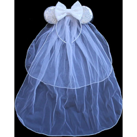 White Day Mouse Ears Headband With Veil Sequins 5"Bow Headwear For Women Festival Hairband Single Party DIY Hair Accessories