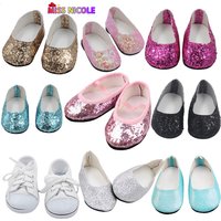 18'' Doll Mini Shoes 7 cm PU Sequin Shoes Wear For 43 cm New Baby Reborn Toys For American Dolls for Girl's Gift