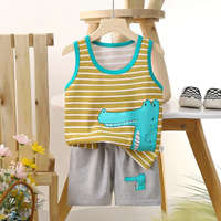 Kids Boys Vest+Shorts 2-Piece Clothing Set Cartoon Crocodile Summer Girls Cotton Tracksuit Sports Casual Clothes Suit 1-6 Years