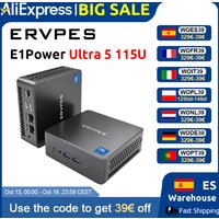 ERVPES E1Power Mini AI PC Intel Core Ultra 5 115U 8 Kerne 10 Threads 16GB LPDDR5 512GB SSD WiFi Bluetooth USB HDMI Typ-C Windows 11 Wifi 6 BT5.0