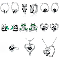 2025 New Black Panda Hoop Earrings for Women Cute Girls Circle Silver Color Fashion Versatile Ear Jewelry Gifts