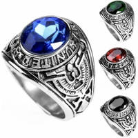 Alloy Ring American Soldier Retro Eagle Set with Red, Blue, Black, and Emerald Ring