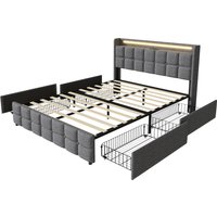 Upholstered Bed 160 X 200 cm in Grey with Storage Space, 4 Drawers, Upholstered Headboard, Wooden Slatted Frame, Without Mattress
