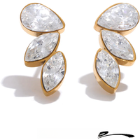 Yhpup Waterproo Shiny Cubic Zirconia Exquisite Wing Small Stud Earrings Daily for Women Wholesale Stainless Steel Chic Jewelry