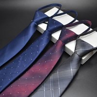 New 7cm Mens Tie Pre-tied Easy Wear Neck Tie Business Wedding Zipper Lazy Pre-tied Korean Style Striped Plaid Solid Necktie