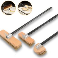Pizza Oven Brush Copper Stove Brush Bristle Brass Wood Long Handle Grill Cleaning Oven Brush for Small Oven Kitchen Tool