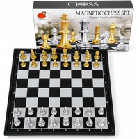 19.1x19.7cm Folding Magnetic Chess Set Gold Silver Board Game with Carry Box Safe Portable Travel Educational Puzzle Toy Gift