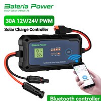 30A 12V 24V PWM Solar Charge Controller Intelligent Plug and Play Portable Solar Regulator, LCD Display