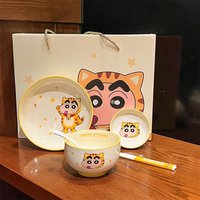 Crayon Shin Chans Cartoon Ceramic Tableware Rice Bowl Cute Plate Spoon Chopsticks Plate Five-Piece Set Gift for Friends