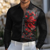 Men's Rose Flower Shirt Formal Shirt Long Sleeve Fashion Casual Wedding Spring Shirt 3D Printing Yellow Red Blue Purple XS-6XL