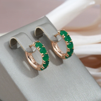 SYOUJYO Opal Dark Green Natural Stone Hoop Earrings For Women Luxury 585 Rose Gold Color Wedding Jewelry Vintage Trendy Earrings