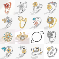 SMJEL Fashion Cherry Blossom Anxiety Ring Fidget Spinner Rings for Women Cute Cat Bee Bunny Butterfly Rotating Ring Wedding Gift