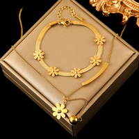 EILIECK 316L Stainless Steel Gold Color Flower Necklace Bracelet Trendy For Women Girl New Party Gift Waterproof Jewelry Set