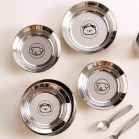 Stainless steel mini plates, round plates, suitable for children and adults on a diet, reusable, non-toxic, shockproof and dishw