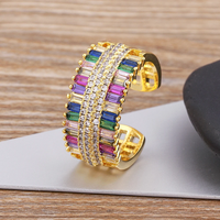 New Fashion Rainbow Geometry Double-Layer Shine Crystal Ring Adjustable Women Temperament Jewelry Fashion Party Exquisite Gifts