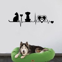 Dog and Cat Silhouette Heartbeat Vinyl Wall Stickers Pet Veterinary Shop Window Decal Car Laptop Removable Decal Veterinary Gift
