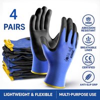 4 Pairs PU Coated Seamless Hand Gloves for Men Durable Non-slip for Construction, Warehouse & Automotive