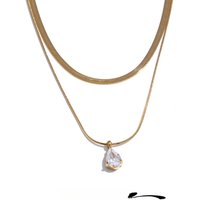 Yhpup Popular Stainless Steel Double Layer Snake Chain Stacking Necklace Pendant Water Drop Zirconia Collar Jewelry Party Gift
