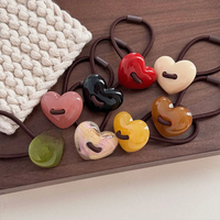 Peach Heart Resin Love Jelly Hair Band Ponytail Rubber Band Bun Rope Net Red Hair Accessories High Elasticity Hairloop