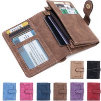 Vintage Compact women's Bifold short Wallet with Snap Closure, Multi-Card Slots,Coin Purse&ID Window LargeCapacity Zipper Clutch