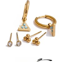 Yhpup 2025 Daily Zirconia Stone Round Heart Triangle Earrings Set for Women Stainless Steel Trending Versatile Jewelry Recommend
