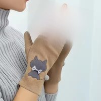 Autumn Women Winter Keep Warm Touch Screen Cute Lovely Sweety Cartoon Cat Drive Cycling Soft Gloves Elasticity Windproof