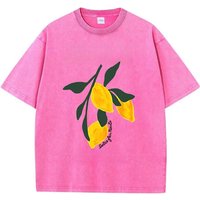 Amalfi Coast Italia Lemon Fruit Design Women Washed T-Shirts Y2K Casual T Shirt Summer Hip Hop Top Cotton Loose Short Sleeve