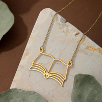 Kinitial Reading Lover Books Pendant Necklace For Women Stainless Steel Bookworm Student Jewelry Choker Necklace