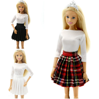 1Pcs Summer Doll Clothes White T-shirt Pleated Skirt Plaid Dress Suit and Denim Shorts Accessories for 30cm doll