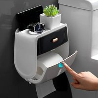 1pc Toilet Roll Paper Holder Double Layer Large Capacity Storage Box Wall Mounted Waterproof Tissue Box Bathroom Accessories