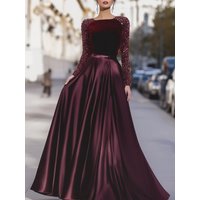 Elegantes Damenkleid aus Samt mit Paillettenärmeln und Satinrock, formelles Abendkleid für Party, Abschlussball, Hochzeitsgast.