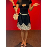 Trendix Lace Patchwork Satin Skirt Women High Waist Fashion Casual Splice Short Skirts 2025 Fall Party Elegant Commuting Skirt