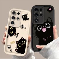 Lovely Cartoon Black Cat Phone Case For Samsung Galaxy S25 S24 Ultra S23 S22 S21 Plus FE A36 A56 A26 A16 A06 A15 A25 A35 A55 5G