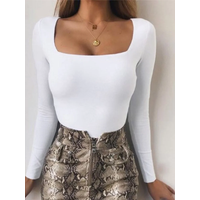 Bodysuit Long Sleeve Women Body streetwear dropshipping Forefair Sexy Bodycon Square Neck Sheath Crotch Basic Black Overalls Top