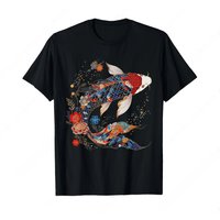 Fish Vintage Flower Pattern Japanese Art Floral Koi Carp T-Shirt Sport Tops Gifts Leisure Funny Graphic Short Sleeve Daily Tee
