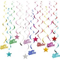 6pcs Happy Birthday Star Spiral Pendant Ceiling Hanging Garland PVC Swirl Banner for Birthday Party Home Living Room Decoration