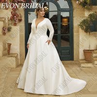 EVON BRIDAL Plus Size Vintage Wedding Dresses 2024 Bride Satin A-Line Bride Gown Vestidos De Novia V-Neck Applique Long Sleevs