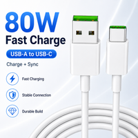 USB-A to USB-C Cable Fast Charging Data Sync Cord Durable Tangle Free Type-C Charger Lead for Phone Tablet Laptop Devices White