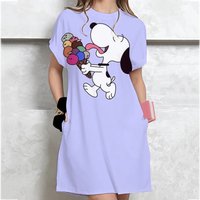 Summer Women's Home Nightgowns Micro Stretch Women's Dresses Plus Size Girls' Snoopy print Dresses Breathable Comfortable Tops