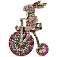 AliExpress Wuli&baby Riding Bike Rabbit Brooches Women Shinning Rhinestone Lovely Cartoon Bunny Pets Party Office Brooch Pin Gifts