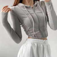 Fashion Slim Short Zip-up Sweatshirts Women Sexy Solid Color Crop Tops Hooded Cardigans Korean Streetwear Hoodies Female