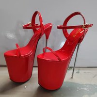 22cm Metal Super Thin High Heels Platform Sandals Buckle Shoes Woman Pumps SUMMER Peep Toe Bridal Catwalk Shows Stilettos