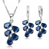 925 Sterling Silver Bridal Jewelry Sets Austrian Crystal Plant Shape Necklaces Hoop Earrings Women Girls Party Anniversary