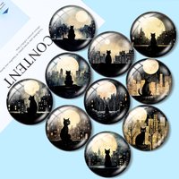 Illustrated City Cats 10pcs 12mm/16mm/18mm Round Photo Glass Cabochon Demo Flat Back Making findings
