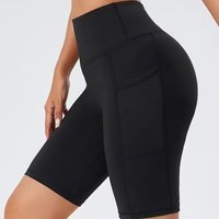 AliExpress NONE Women's High-Waisted Shorts with Pockets Slim Fit Leggings, Breathable and Moisture-Wicking Summer Style, Suitable for Cycling