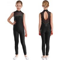 Kids Girls Ballet Dance Leotard Full Bodysuit Rhinestones Sleeveless Gymnastics Figure Ice Skating Costumes Jumpsuit Unitard