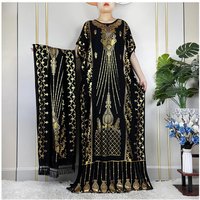 2023 New Muslim Summer Short Sleeve Robe Gold Stamping Boubou Maxi Women Femme Loose Dress With Big Scarf African Abaya Clothes