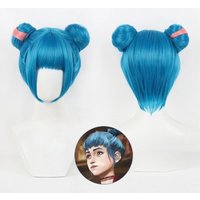 Anime Arcane Jinx Cosplay Wig Powder Cosplay Wig Bun Wig Blue Highlights Short For Halloween Party Role Play Suit